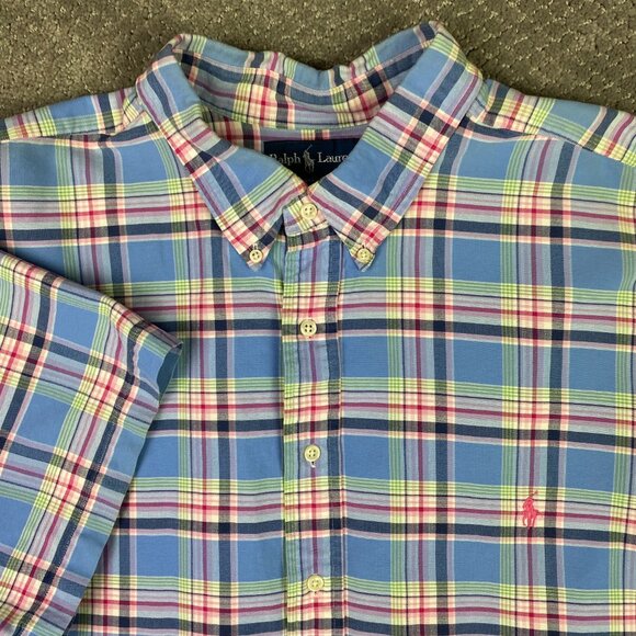 Ralph Lauren Short Sleeve Twill Shirt Men's 3XB Plaid Blue Red Green Button Down - Picture 1 of 8
